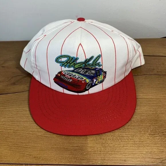 VTG NWOT Jeff Gordan #24 Hat Lumina Red White Pin Stripe Snap Back Made in USA - Picture 4 of 9